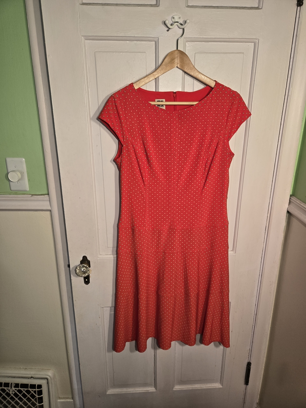 Anne Klein Red Polka Dot Fit-and-Flare Midi Dress